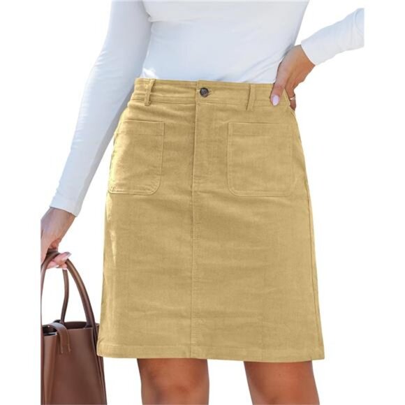 Corduroy Skirts for Women High Waisted Khaki - Picture 1 of 7